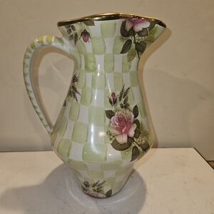 Mackenzie-Childs Ceeamic Sweet Pea Green Check 8.5" Pitcher 1995